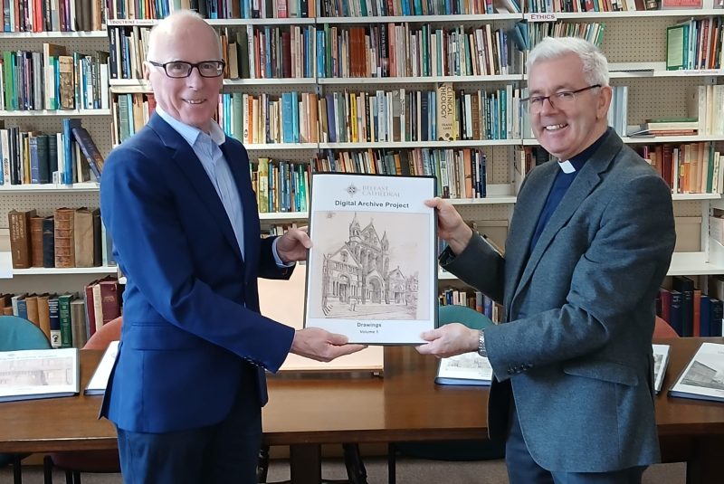 Belfast Cathedral - Cyril King presents 7 volume set of drawings and photographs to Belfast Cathedral
